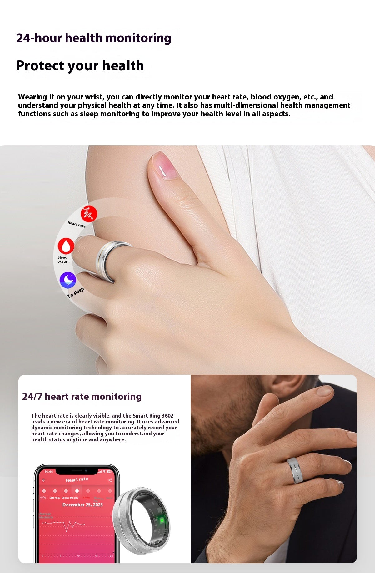 Smart Ring For Men and Women Heart Rate Blood Oxygen