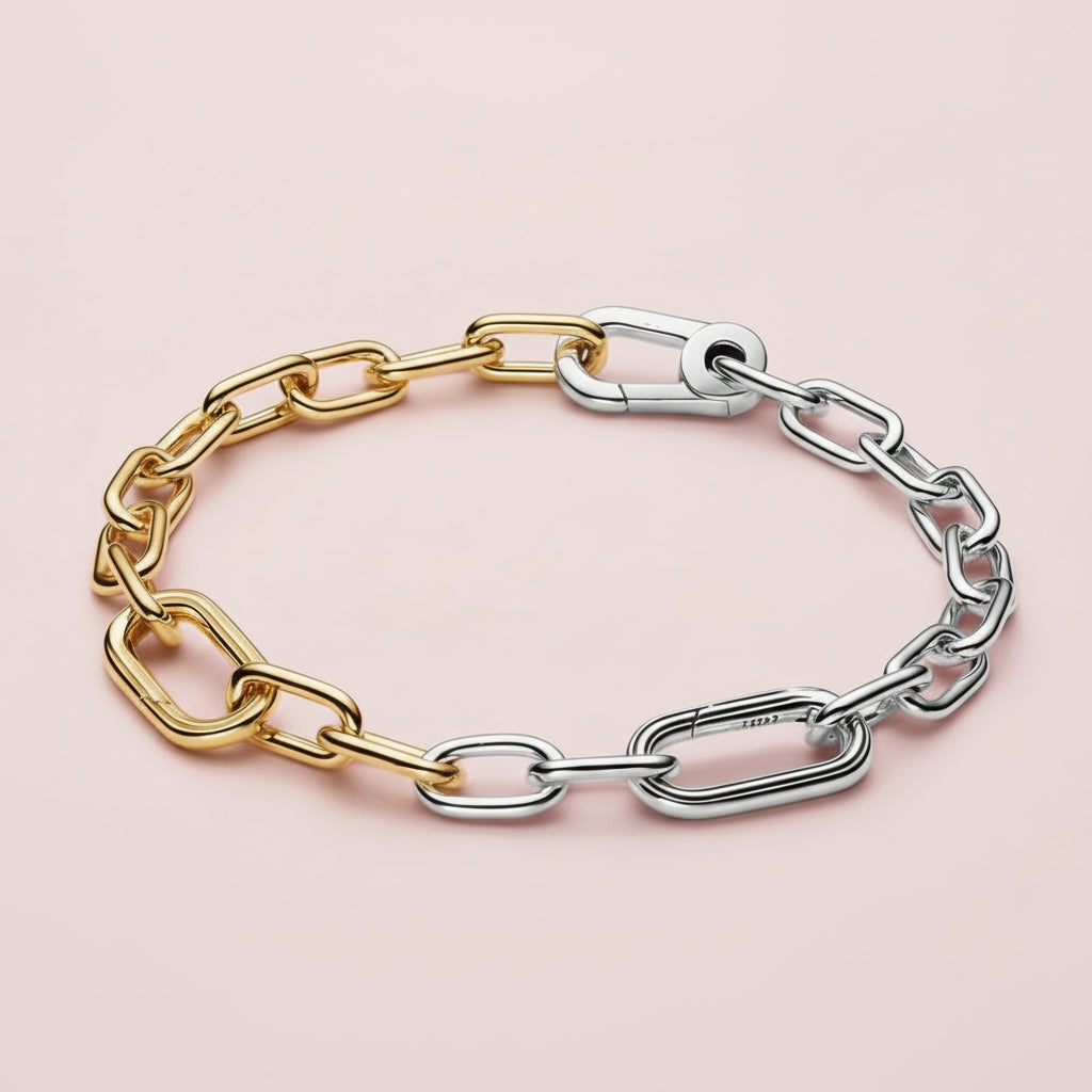 Two Tone Lock and Key Bracelet and Charm Set Silver/Gold