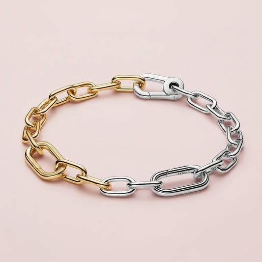 Two Tone Lock and Key Bracelet and Charm Set Silver/Gold