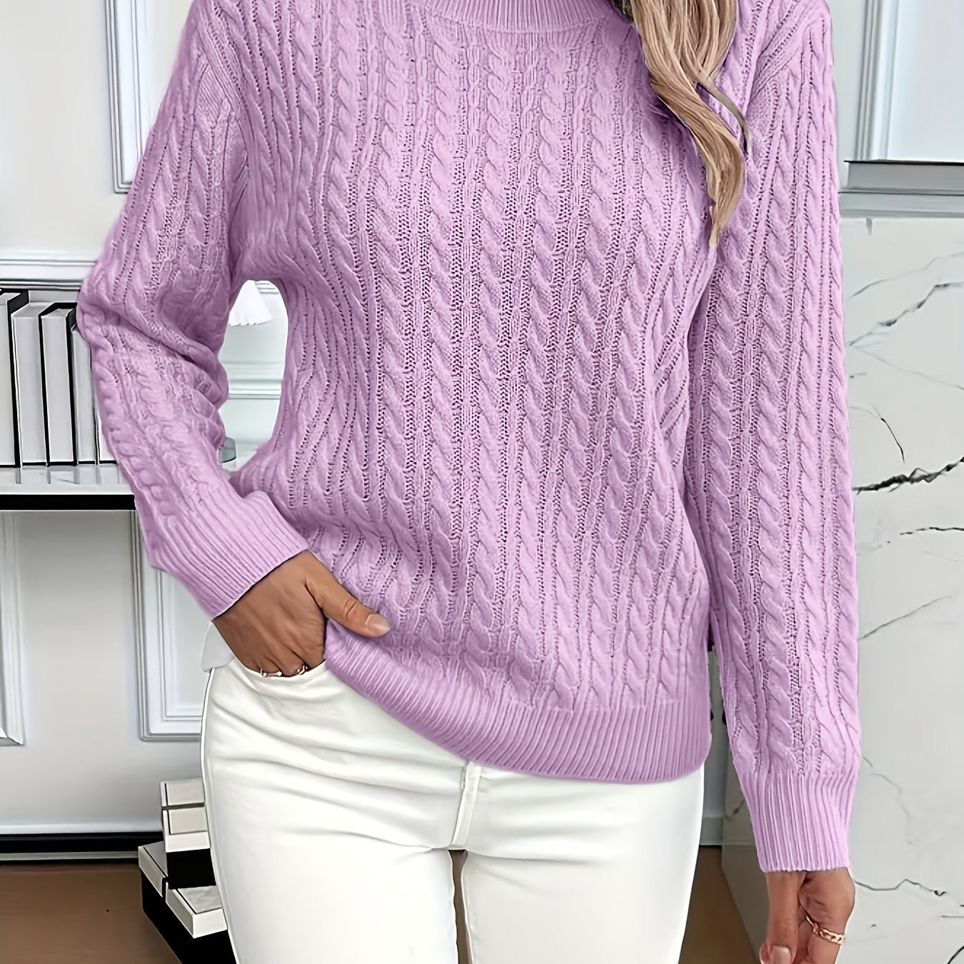 Sweater Fashion Solid Color Long-sleeved Knitted Top For Women