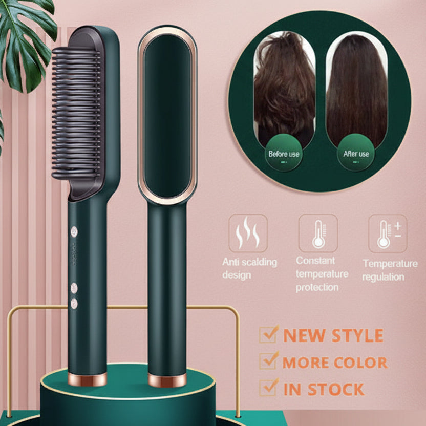 New 2 In 1 Hair Straightener Hot Comb Negative Ion Curling Tong Dual-purpose Electric Hair Brush