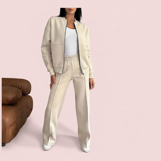 Women's Sports Suits Zipper Jacket And Wide Leg Pants Two-piece Set