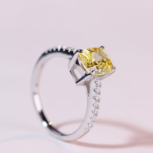 Pure Silver High Carbon Ring With Yellow Diamond
