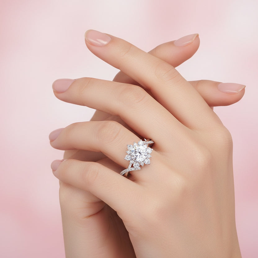 Hidden Poetry - A Wedding Ring Set With 1-carat Top-quality Moissanite S925 Silver And Platinum-plated Diamond Can Be Inspected With A Diamond Pen