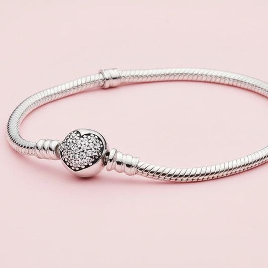 925 Silver Heart Snake Bone Bracelet for Women Fit Original Charms Beads DIY