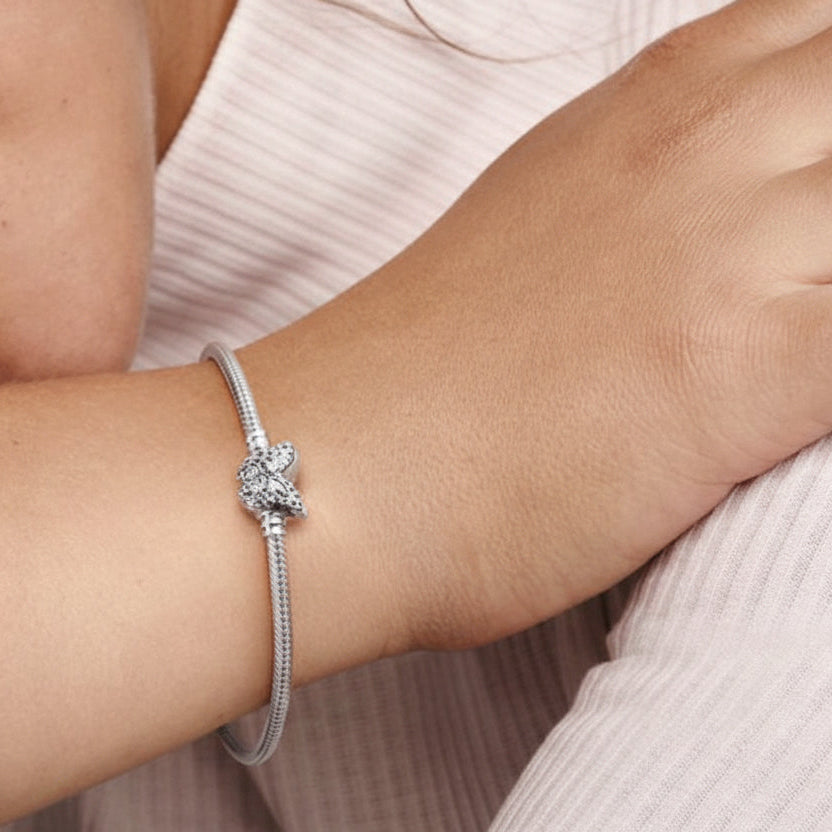 Butterfly Clasp Snake Chain Bracelet. S925